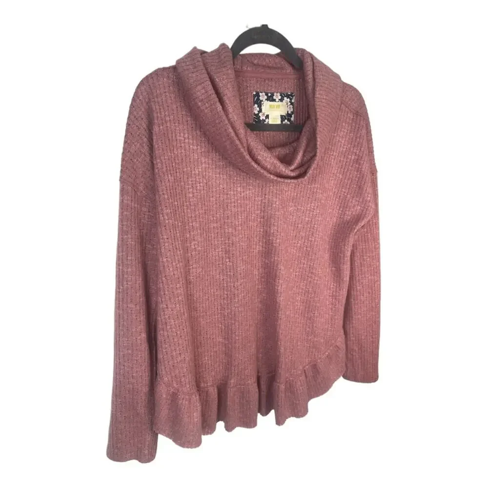 Maeve Anthropologie Addie Sweater Top Ruffled Ribbed Preppy Casual Boho Cozy XS